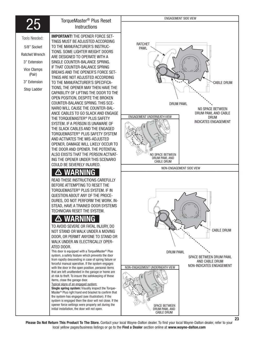 Wayne-Dalton 9300 installation instructions TorqueMaster Plus Reset, Instructions 