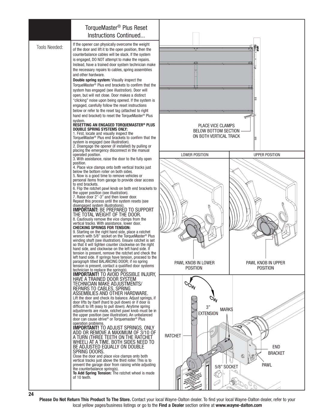 Wayne-Dalton 9300 installation instructions Important be Prepared to Support Total Weight of the Door, Spring Doors 