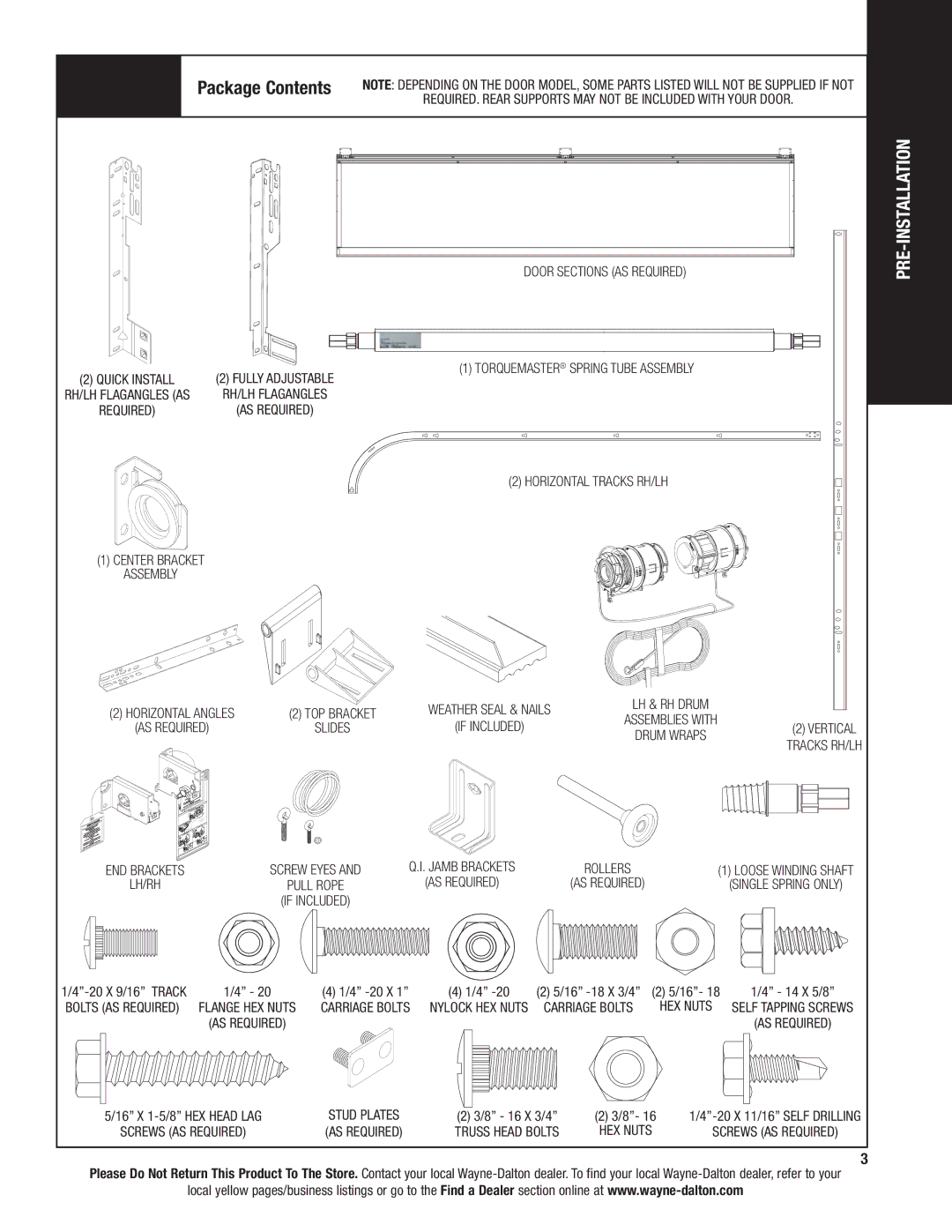 Wayne-Dalton 9300 installation instructions Package Contents 