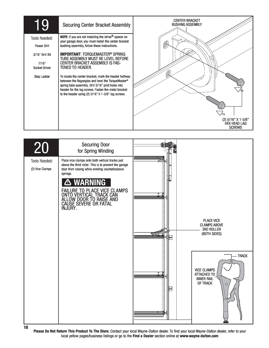 Wayne-Dalton 9300 2019, Onto Vertical Track Can, Allow Door To Raise And, Securing Center Bracket Assembly 