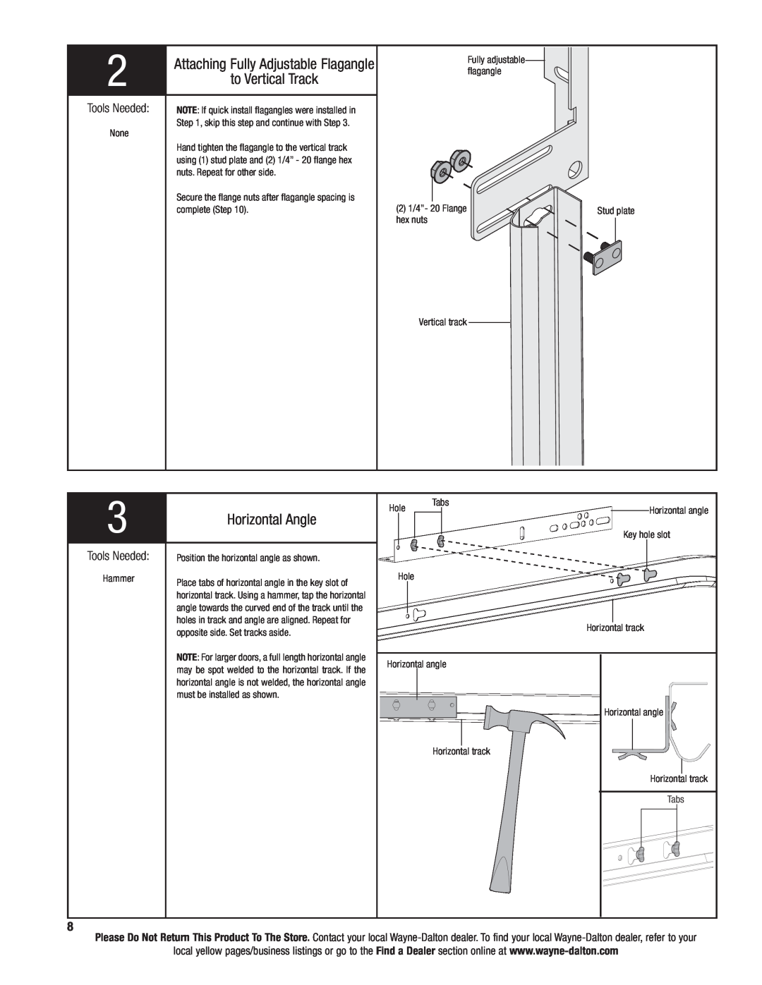 Wayne-Dalton 9300 installation instructions to Vertical Track, Horizontal Angle, 2Attaching Fully Adjustable Flagangle 