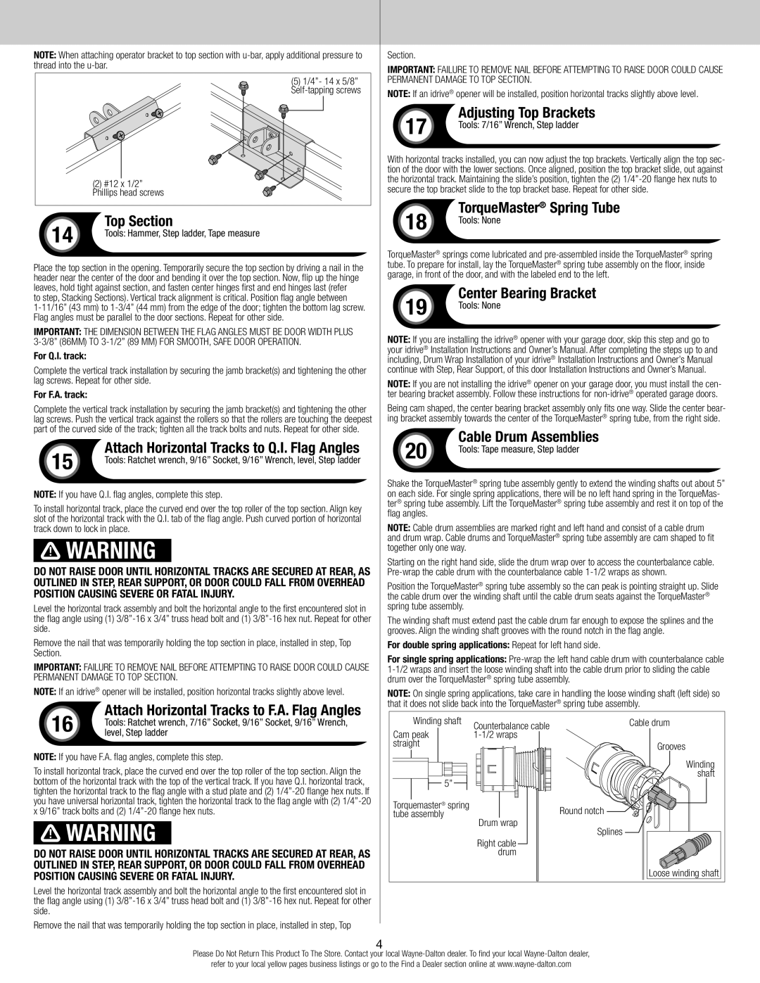 Wayne-Dalton 9100, 9400, 9600 quick start Top Section 