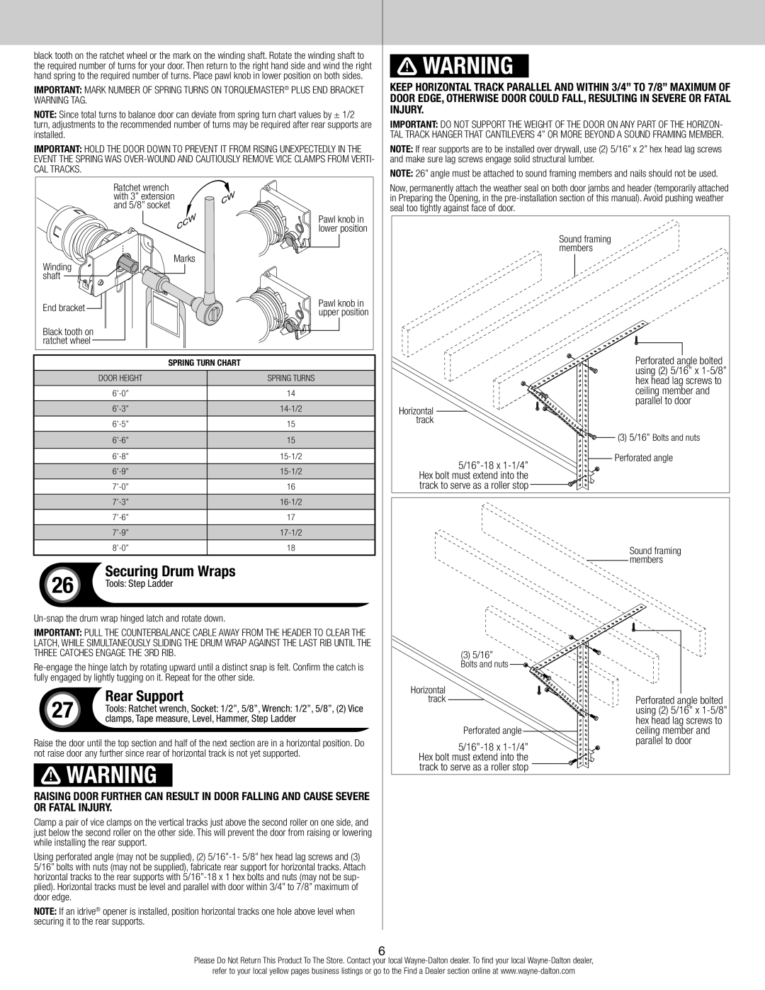 Wayne-Dalton 9400, 9100, 9600 quick start Rear Support, Securing Drum Wraps 