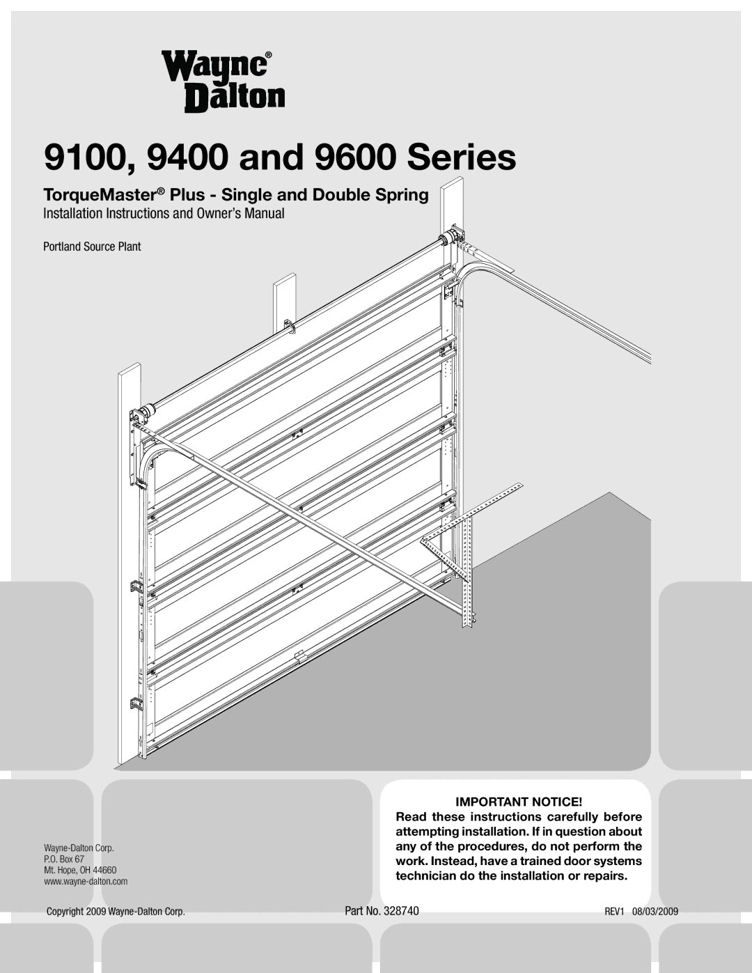 Wayne-Dalton installation instructions 9100, 9400 and 9600 Series, Portland Source Plant 