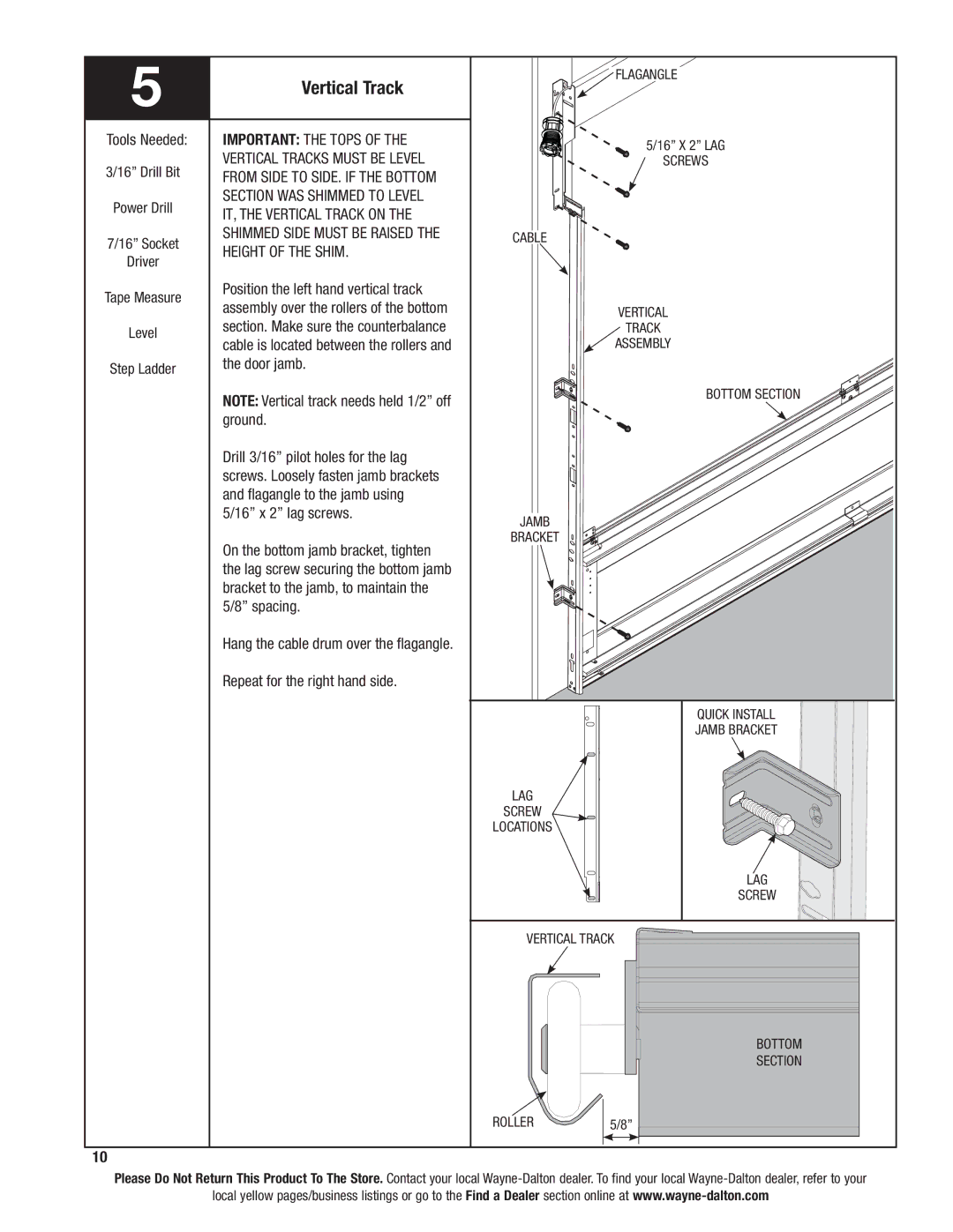 Wayne-Dalton 9100, 9400, 9600 installation instructions Vertical Track 