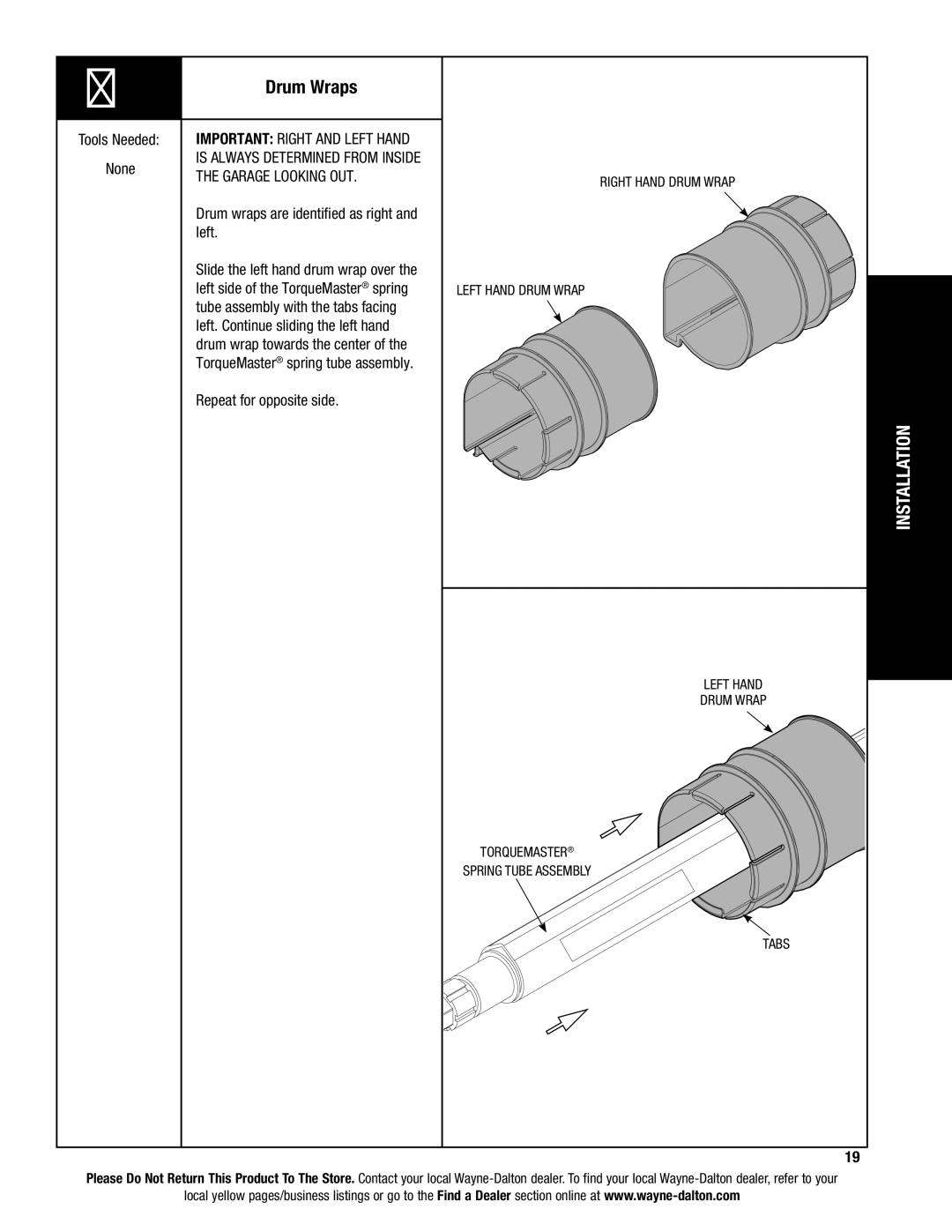 Wayne-Dalton 9100, 9400, 9600 installation instructions Drum Wraps, Garage Looking OUT 