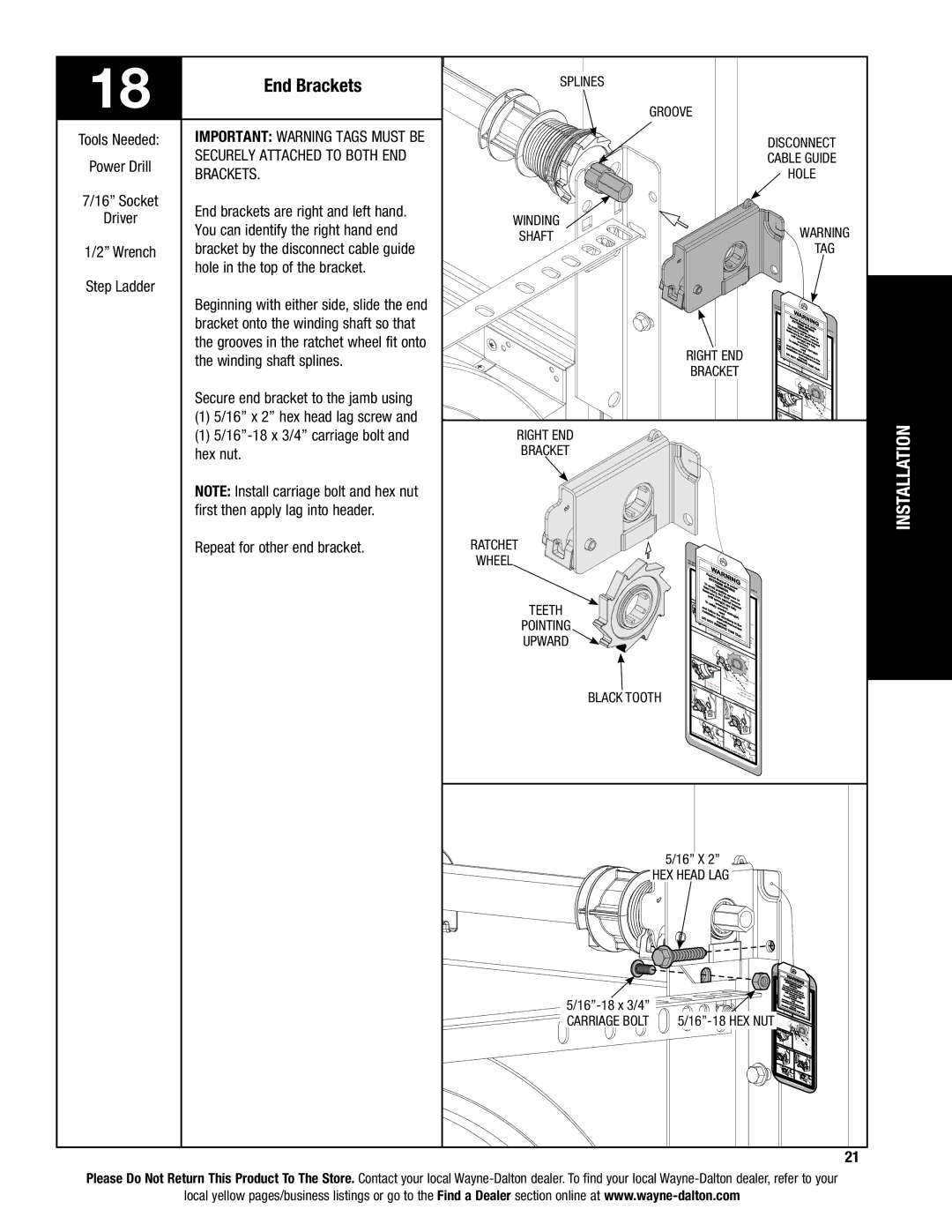 Wayne-Dalton 9400, 9100, 9600 installation instructions End Brackets 