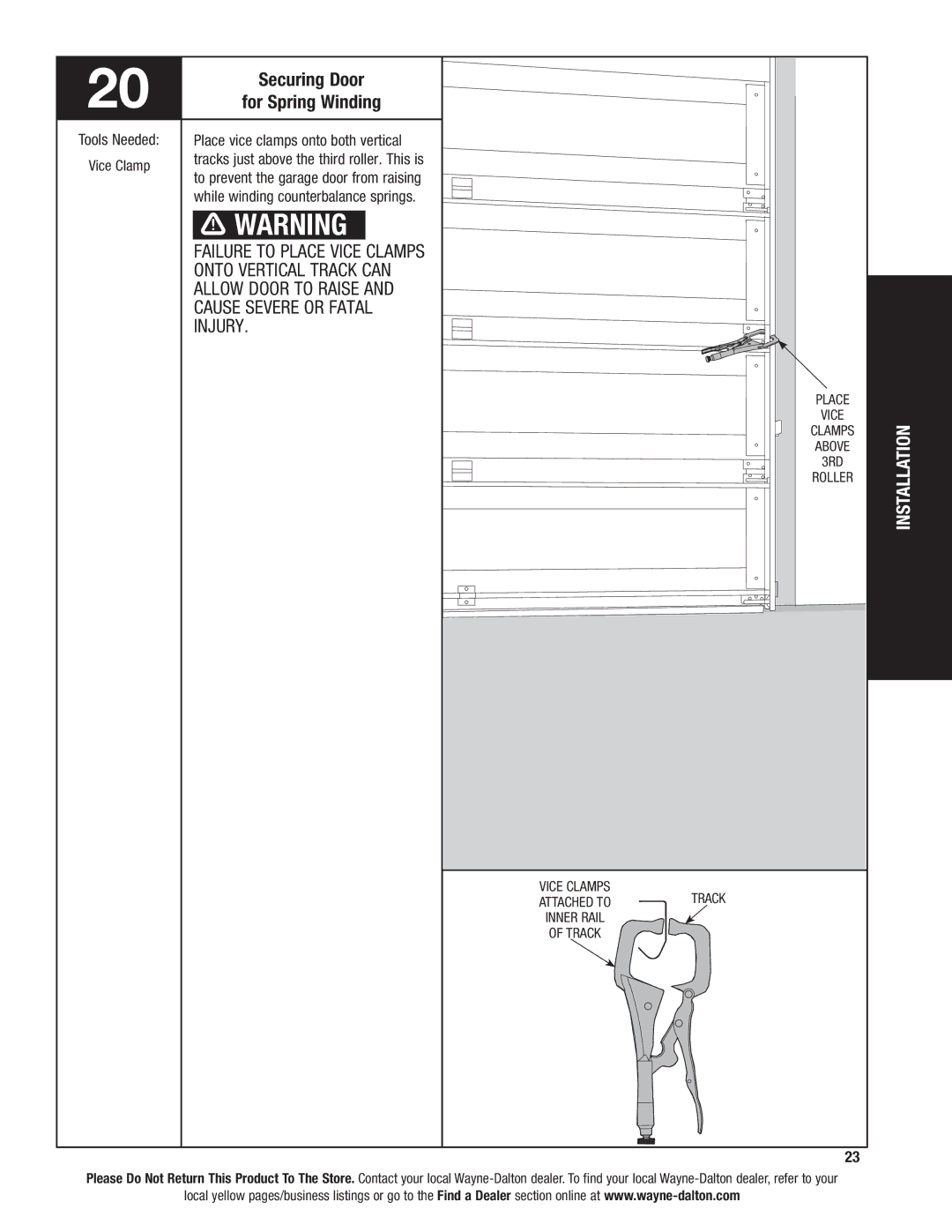 Wayne-Dalton 9600, 9400, 9100 installation instructions Securing Door, For Spring Winding 