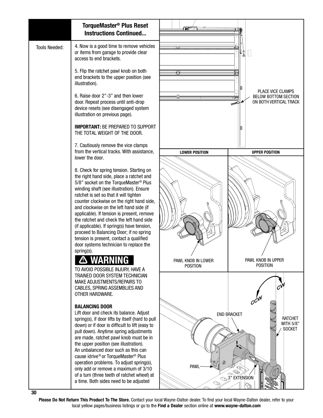 Wayne-Dalton 9400, 9100 TorqueMaster Plus Reset Instructions, Total Weight of the Door, To Avoid Possible INJURY, have a 