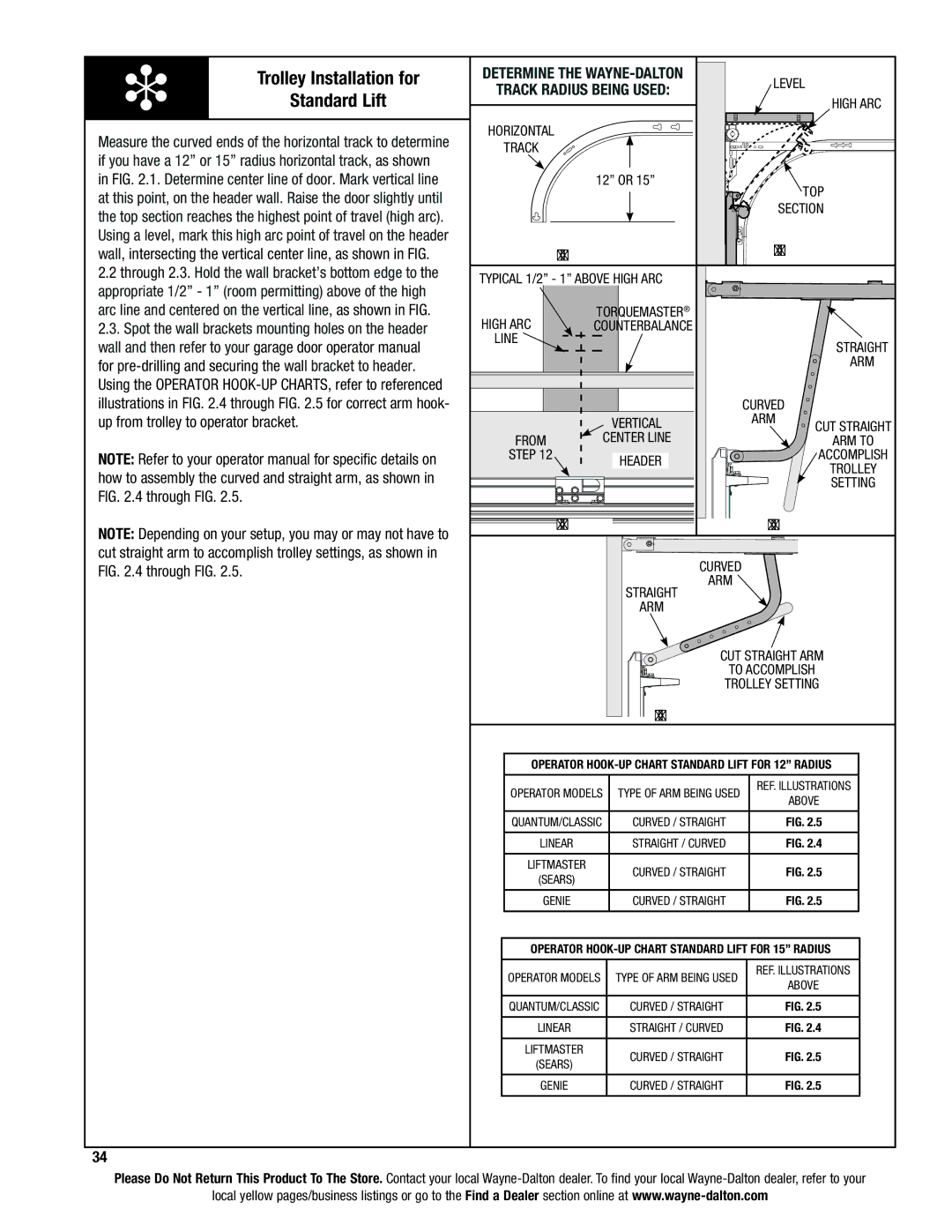 Wayne-Dalton 9100, 9400, 9600 Trolley Installation for Standard Lift, Determine the Wayne-Dalton, Track radius being used 