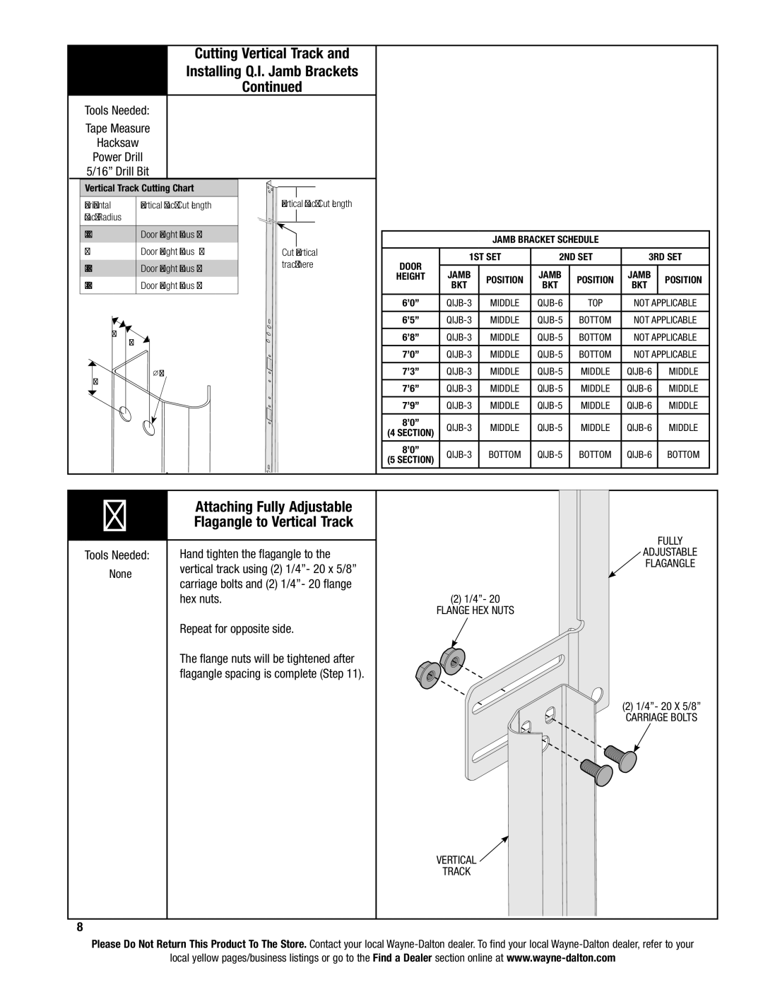 Wayne-Dalton 9600, 9400, 9100 installation instructions Attaching Fully Adjustable, Flagangle to Vertical Track 