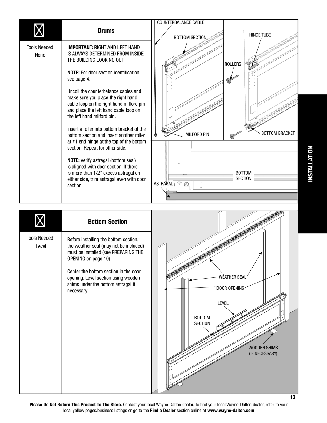 Wayne-Dalton 9100, 9400, 9600 installation instructions Drums, Bottom Section 