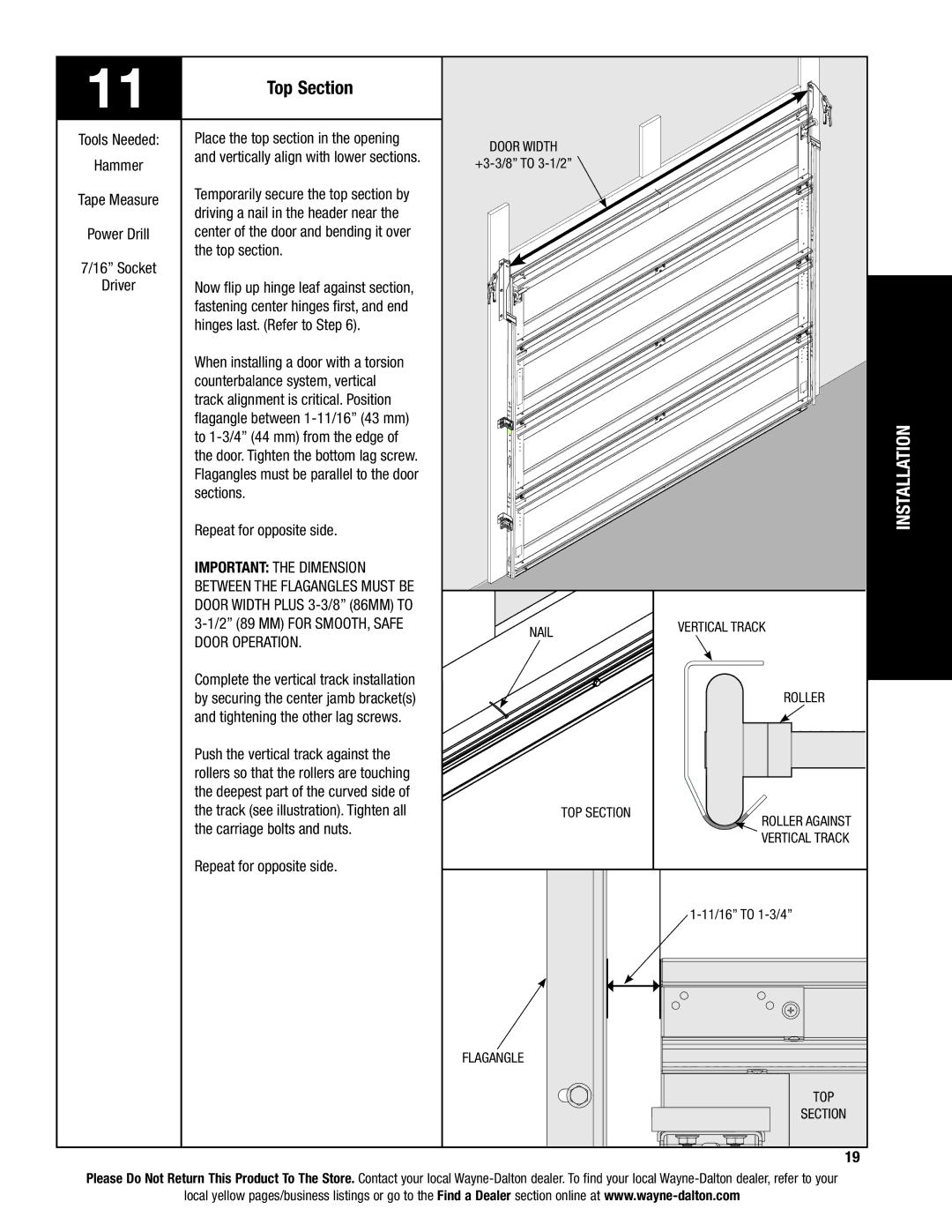 Wayne-Dalton 9100, 9400, 9600 installation instructions Top Section, Door Operation 