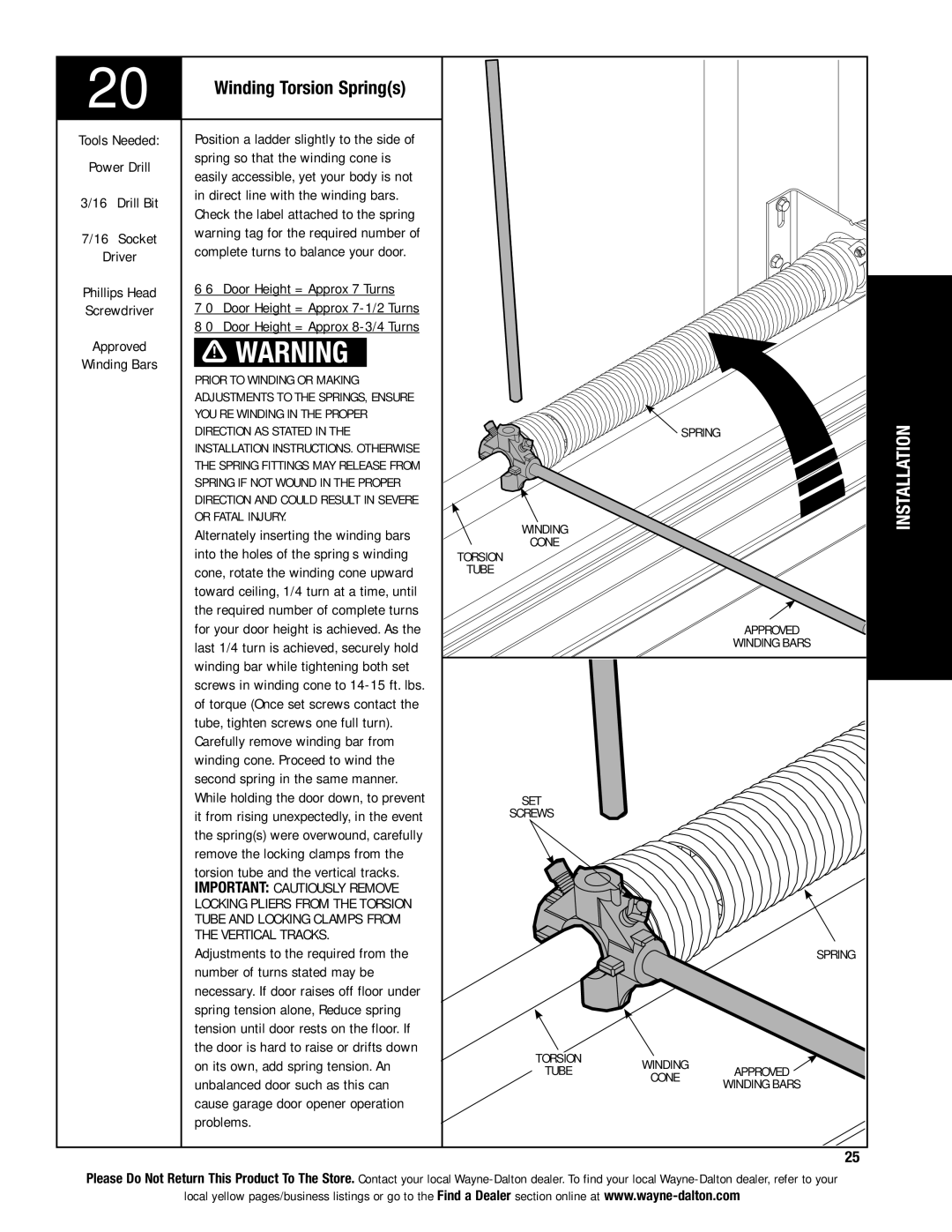 Wayne-Dalton 9100, 9400, 9600 installation instructions Winding Torsion Springs 