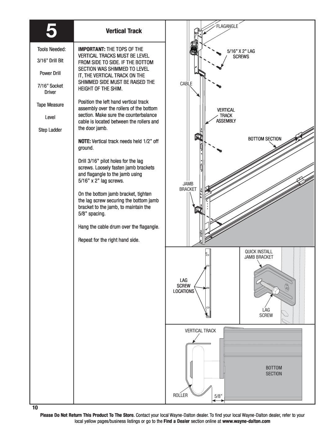 Wayne-Dalton 9100, 9400, 9600 installation instructions Vertical Track 