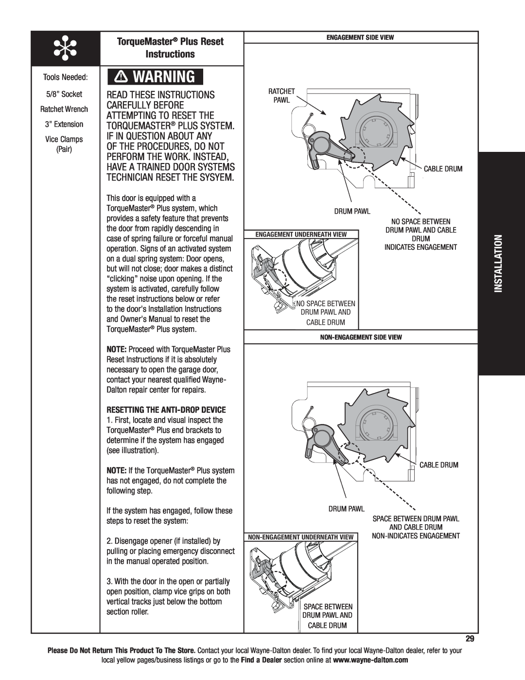 Wayne-Dalton 9600, 9400 TorqueMaster Plus Reset, Read These Instructions, Carefully Before, Attempting To Reset The 