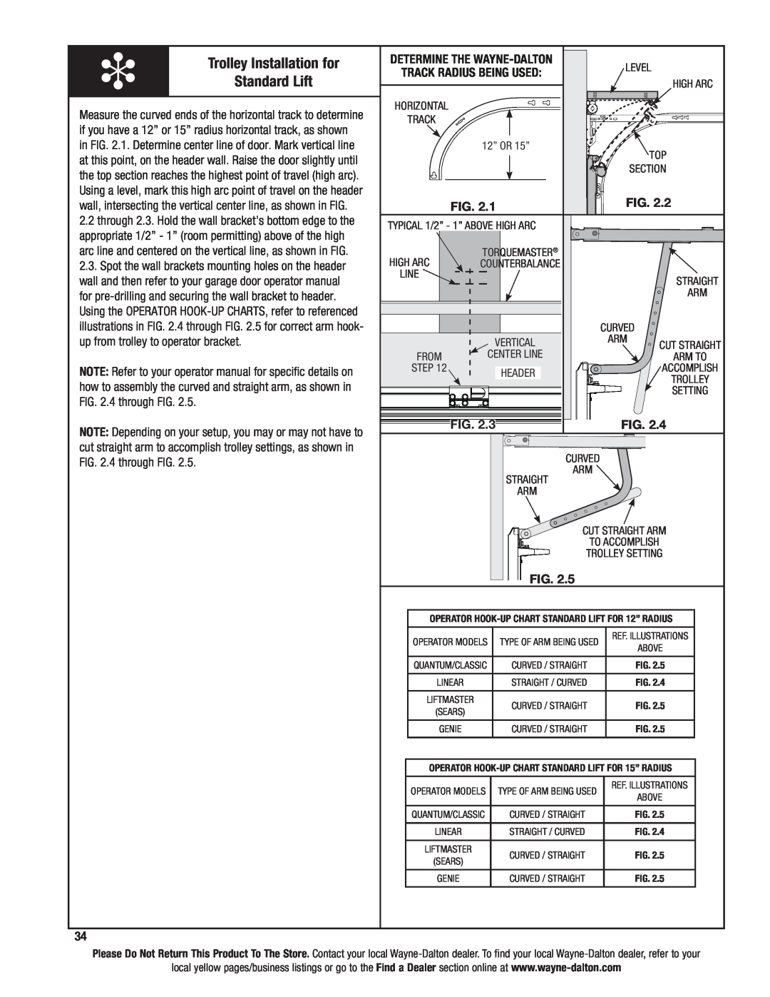Wayne-Dalton 9100, 9400, 9600 installation instructions Trolley Installation for Standard Lift 