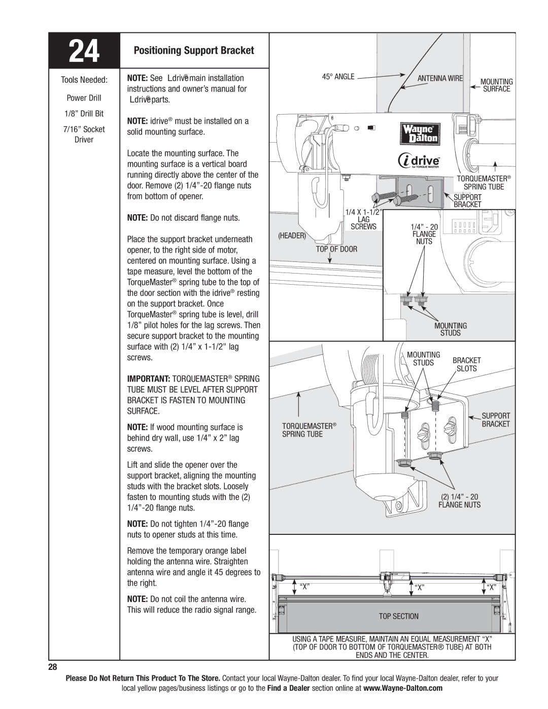 Wayne-Dalton 9400, AND 9600 installation instructions Positioning Support Bracket 