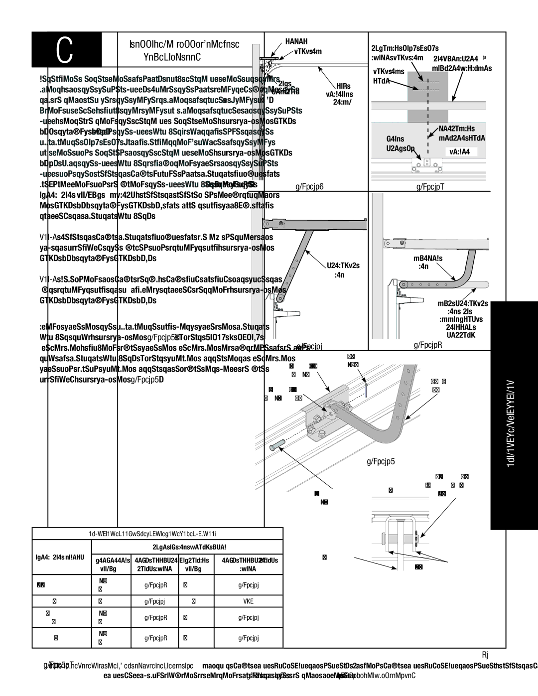 Wayne-Dalton AND 9600 Operator hook-up charts, refer to referenced illustrations, Above high arc, From Center line, Curved 