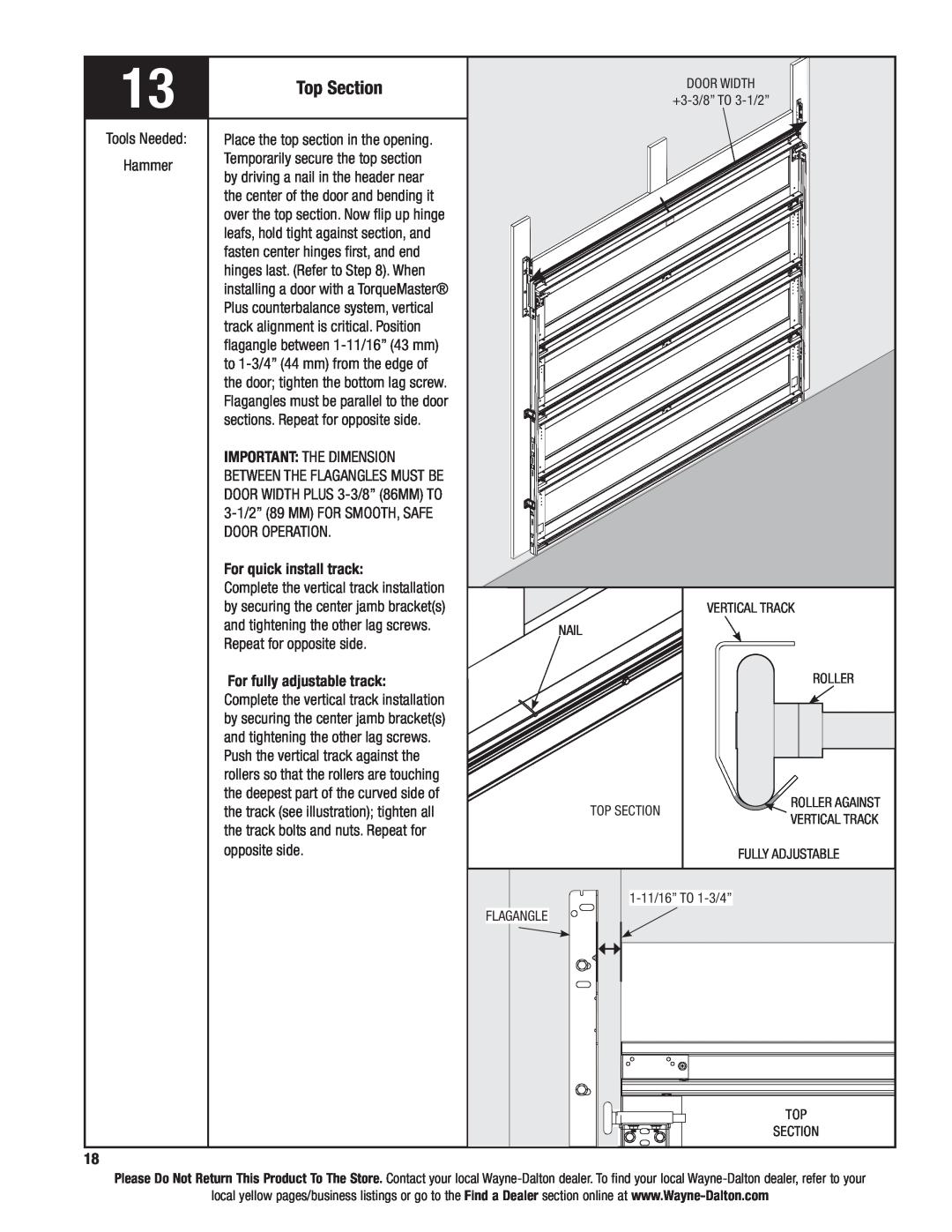 Wayne-Dalton 9400, AND 9600 installation instructions Top Section 