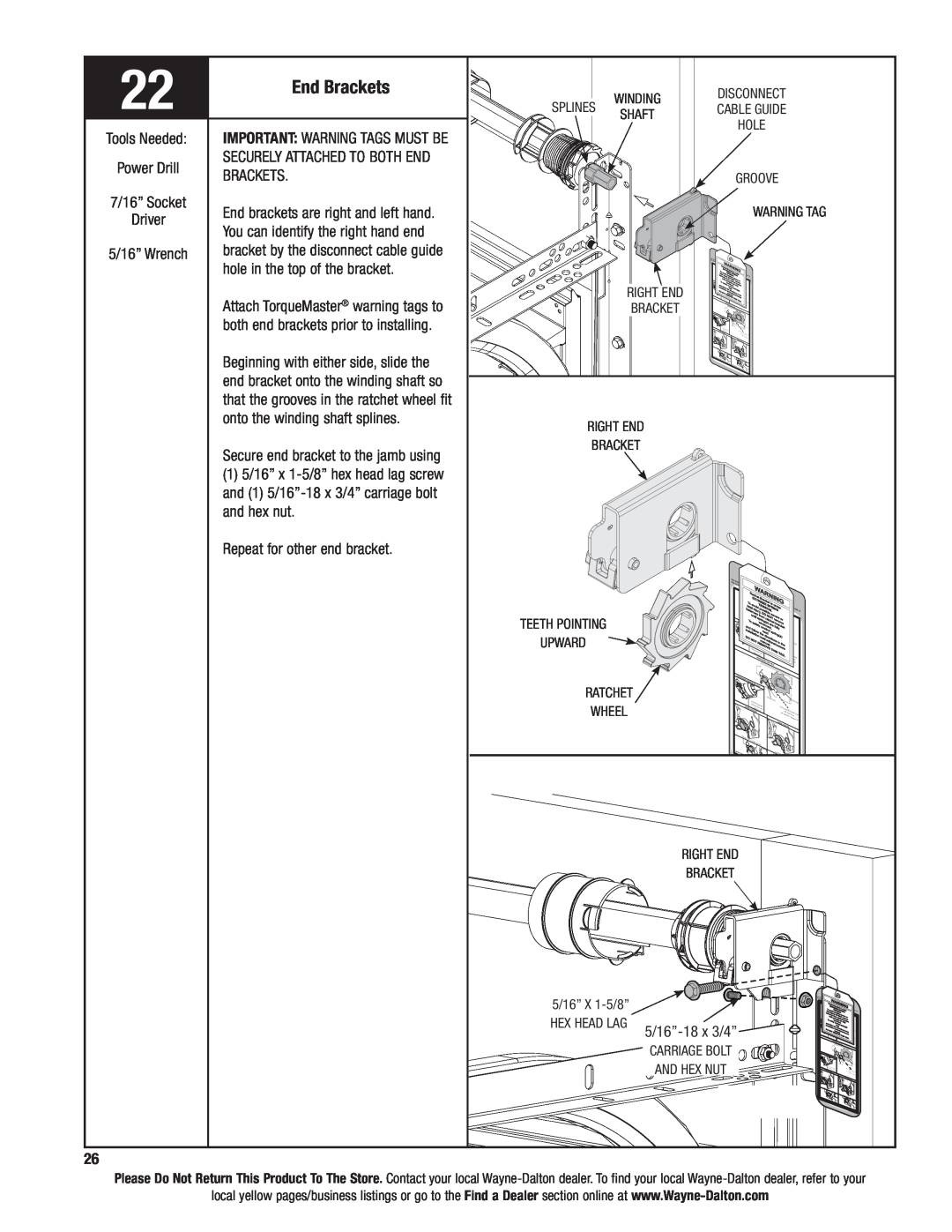 Wayne-Dalton 9400, AND 9600 installation instructions End Brackets, CARRIAGE BolT 