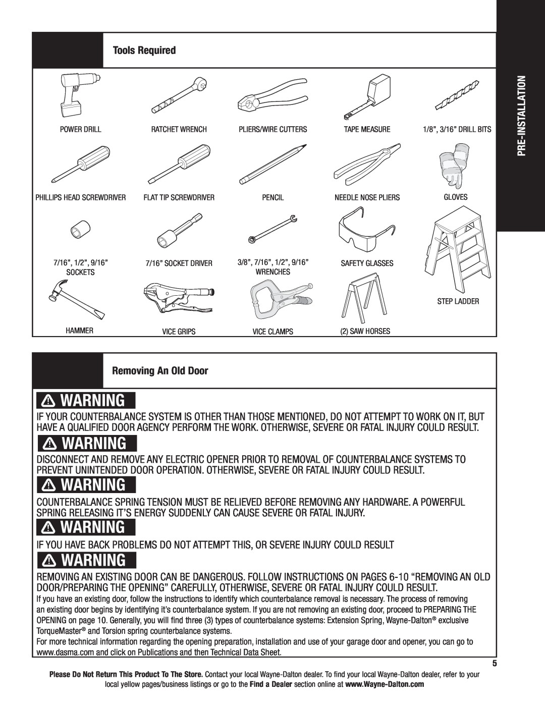 Wayne-Dalton AND 9600, 9400 installation instructions Tools Required 
