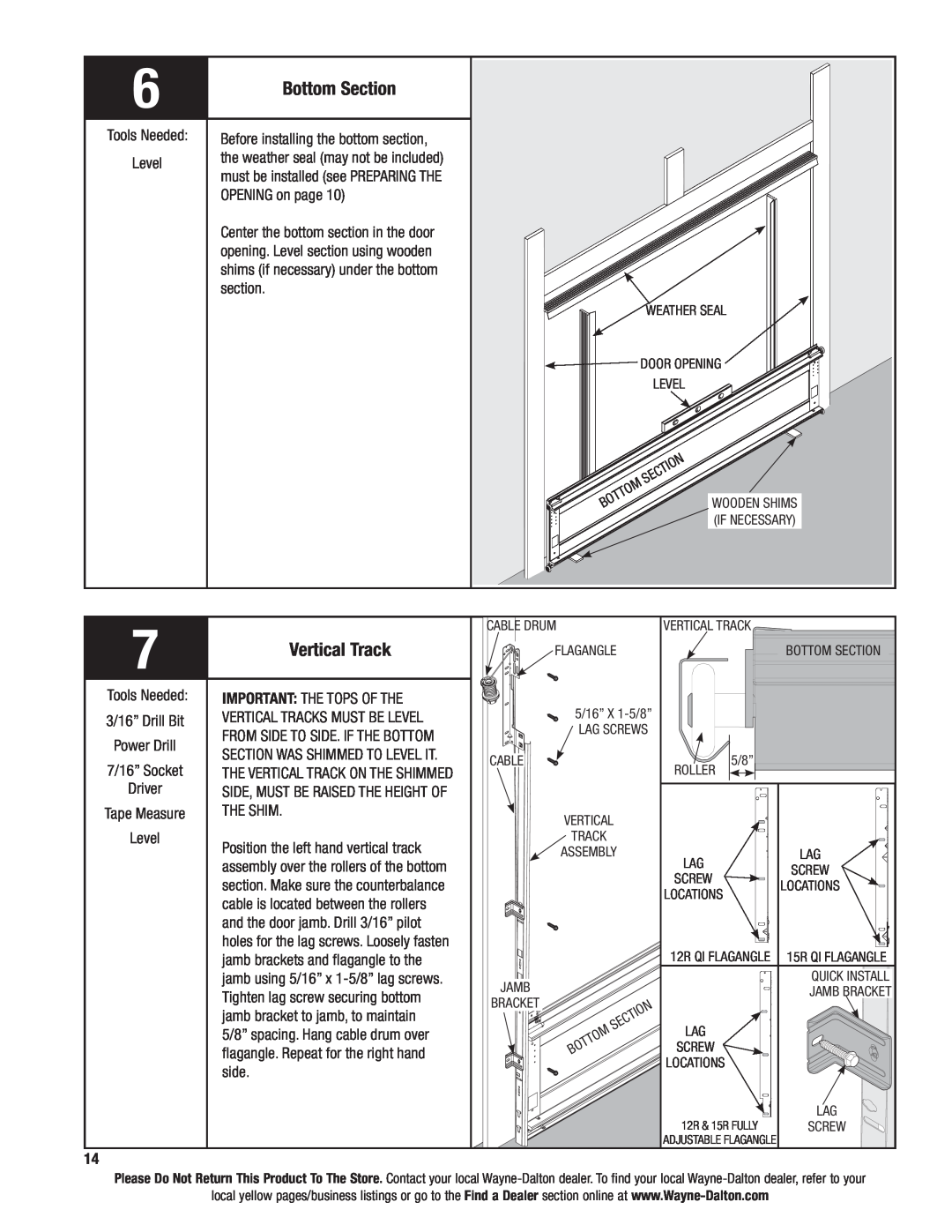 Wayne-Dalton 9600 installation instructions Bottom Section, Vertical Track 