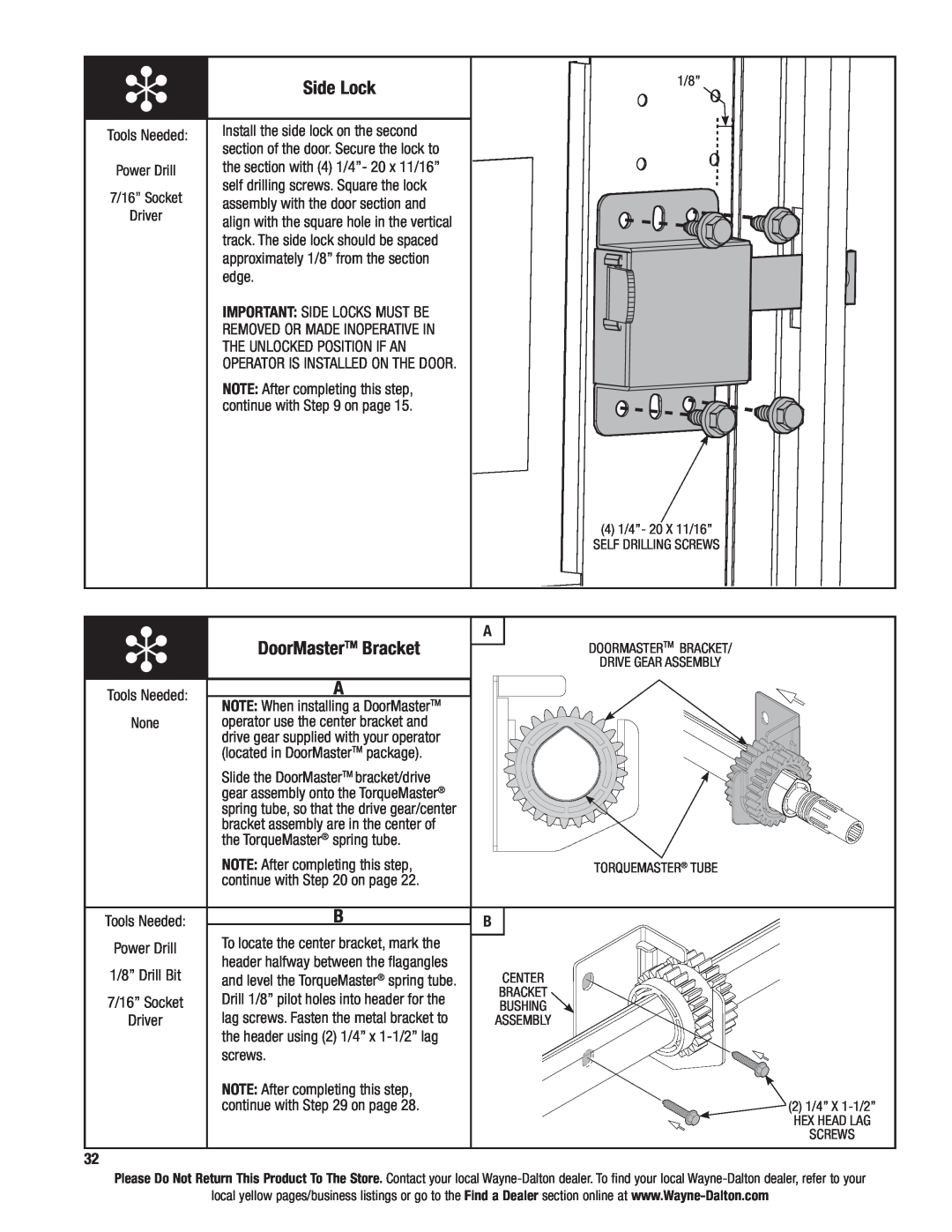 Wayne-Dalton 9600 installation instructions Side Lock, DoorMasterTM Bracket 