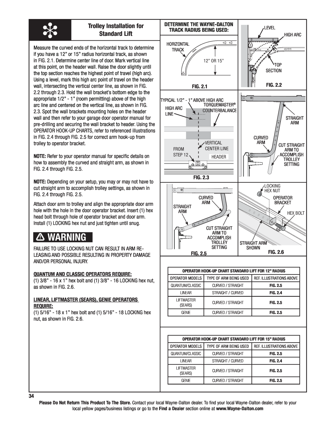 Wayne-Dalton 9600 installation instructions Trolley Installation for, Standard Lift 