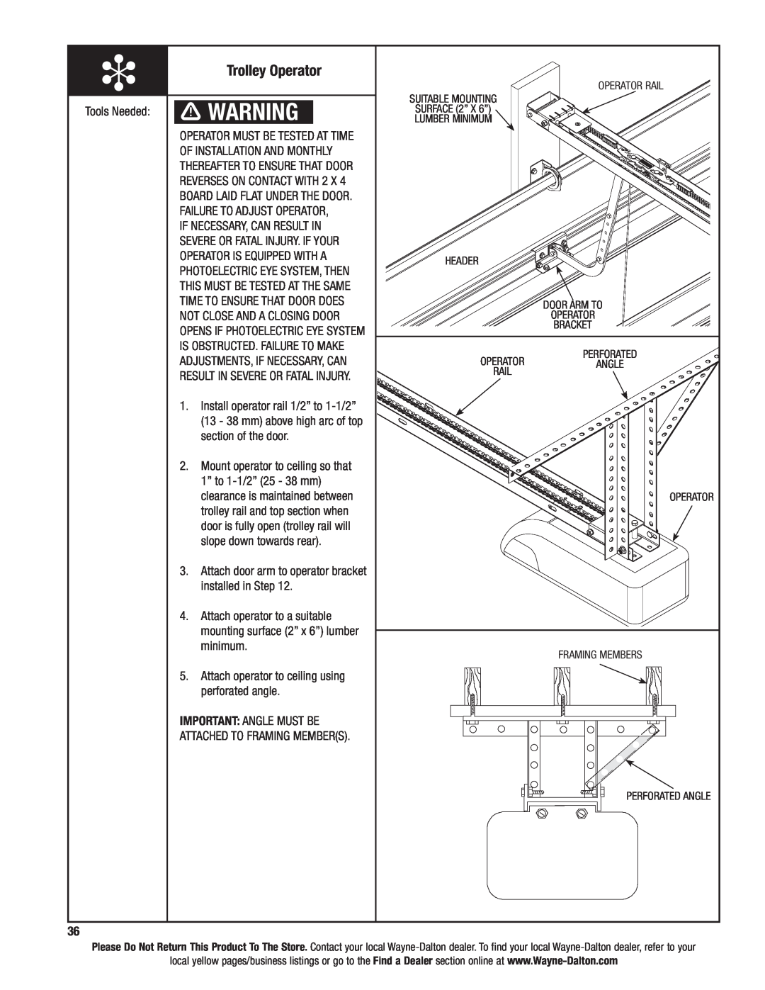 Wayne-Dalton 9600 installation instructions Trolley Operator 
