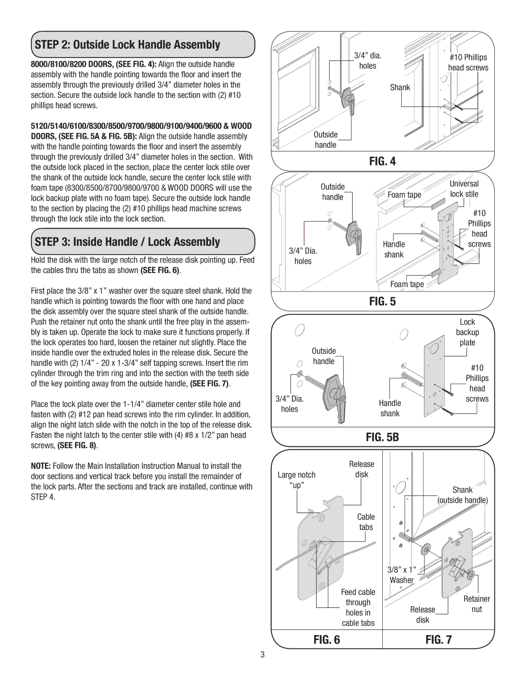 Wayne-Dalton 9000, 9700, 8000, 9800, 5000 installation instructions Outside Lock Handle Assembly, Inside Handle / Lock Assembly 