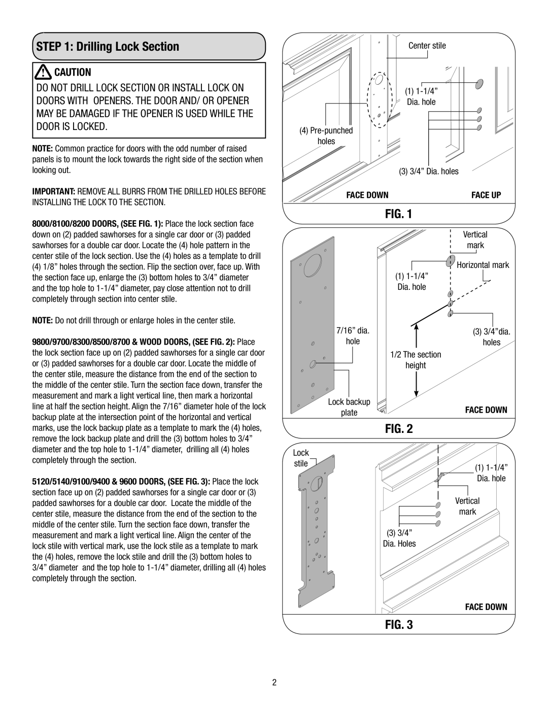 Wayne-Dalton 9800, 9700, 8000, 9000, 5000 installation instructions Drilling Lock Section 