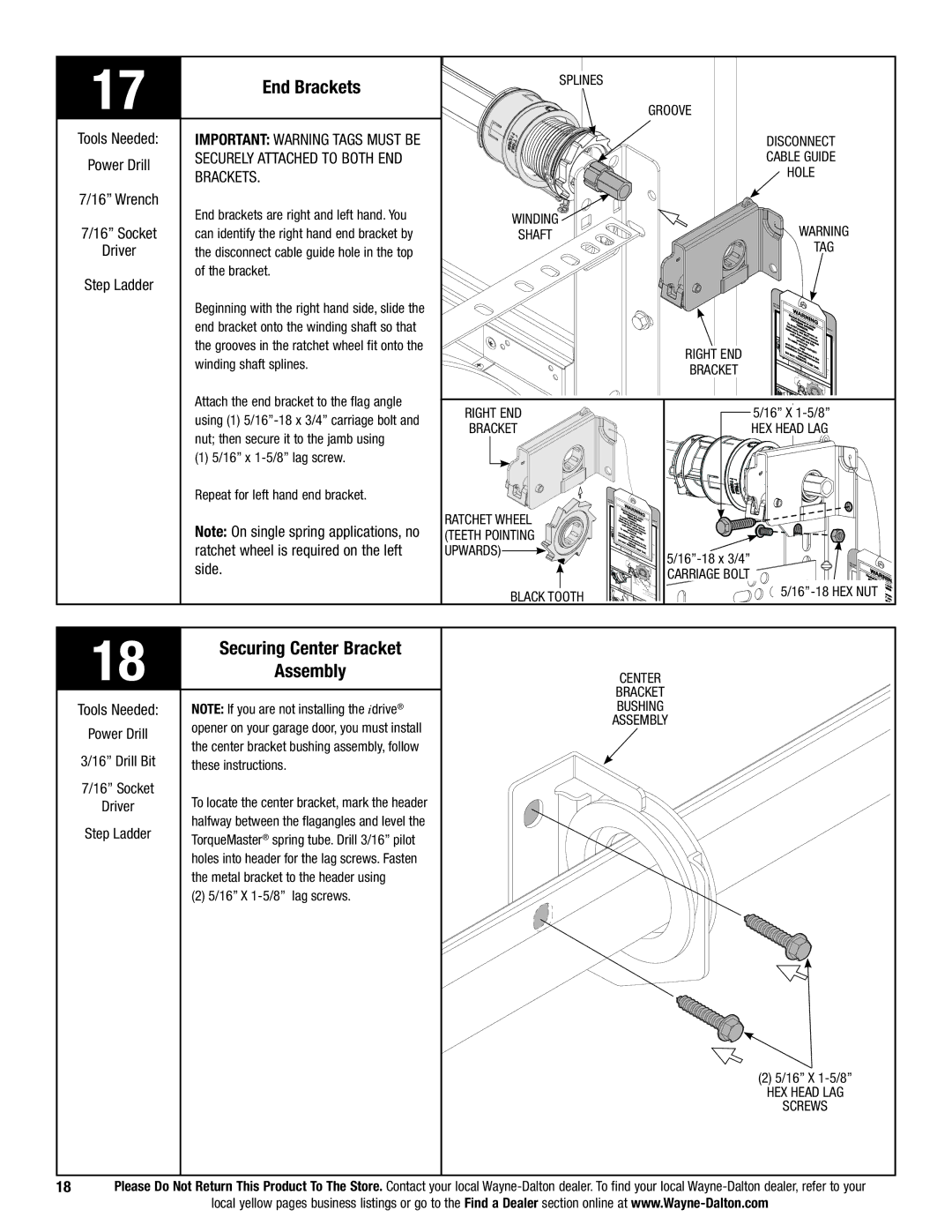 Wayne-Dalton 9700 End Brackets, Securing Center Bracket Assembly, Wrench Socket Driver Step Ladder, Side 