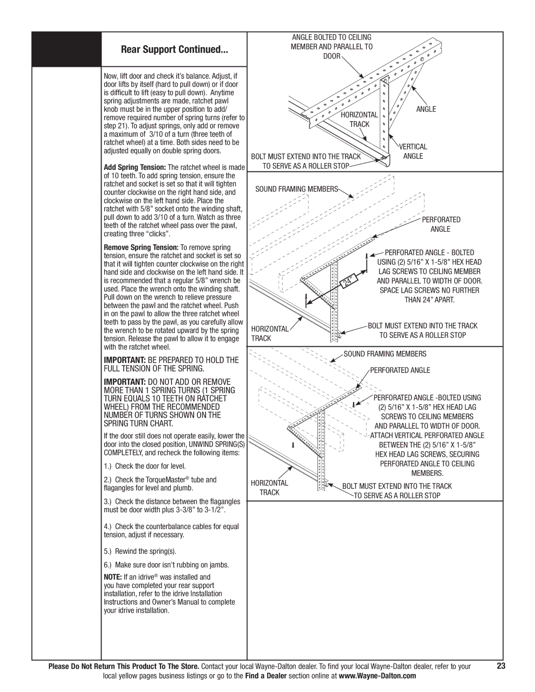 Wayne-Dalton 9700 Full Tension of the Spring, Spring Turn Chart, Wheel from the Recommended, Number of Turns Shown on 