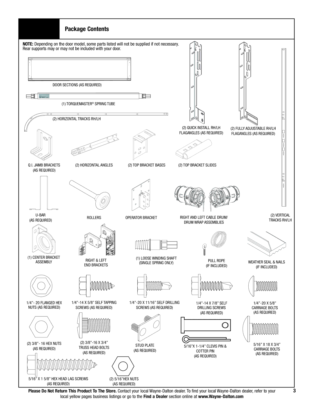 Wayne-Dalton 9700 installation instructions Package Contents 