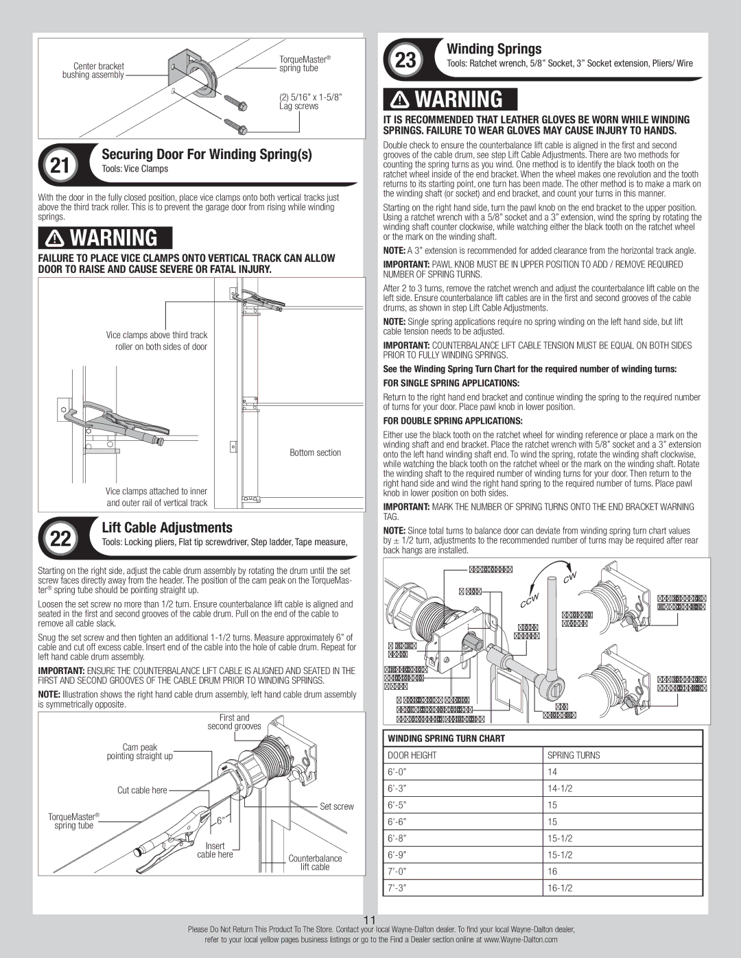 Wayne-Dalton 9700 installation instructions Winding Springs, Lift Cable Adjustments 