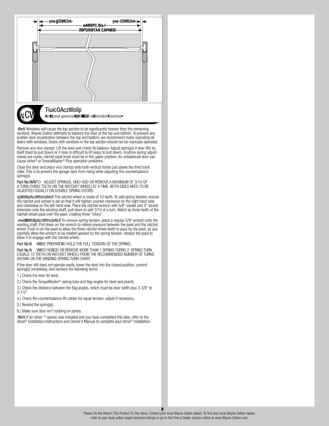 Wayne-Dalton 9700 installation instructions Balancing Door, To 7/8 