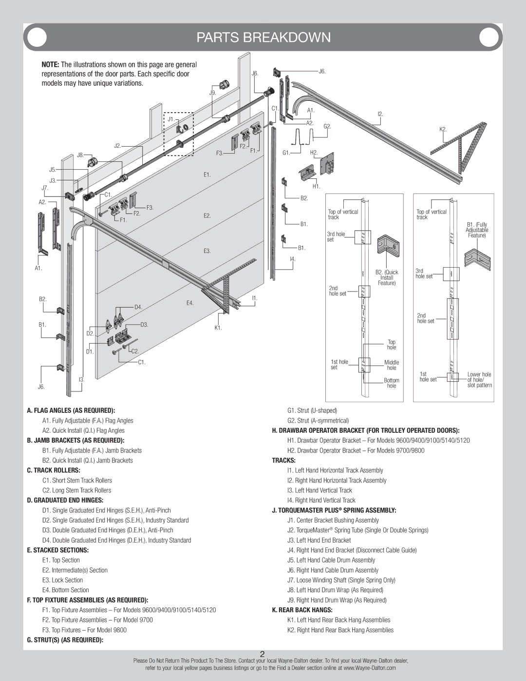 Wayne-Dalton 9700 installation instructions Parts Breakdown 