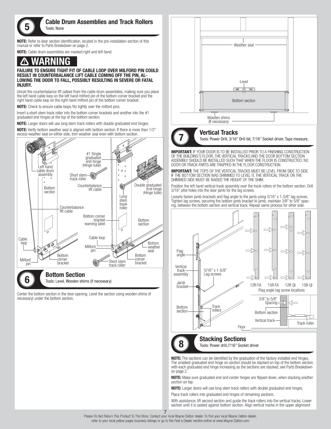 Wayne-Dalton 9700 installation instructions Vertical Tracks, Bottom Section 