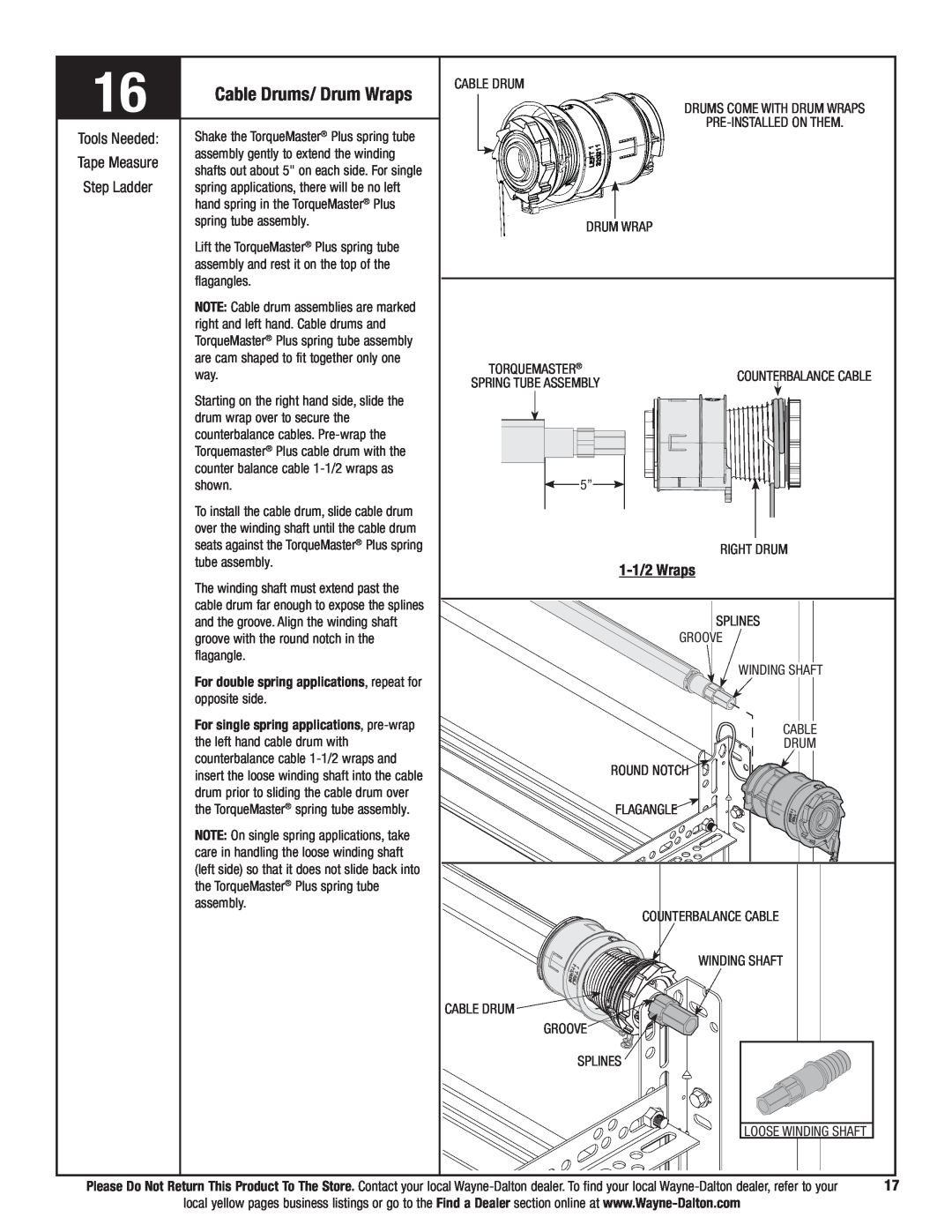 Wayne-Dalton 9700 installation instructions Cable Drums/ Drum Wraps, 1-1/2Wraps 