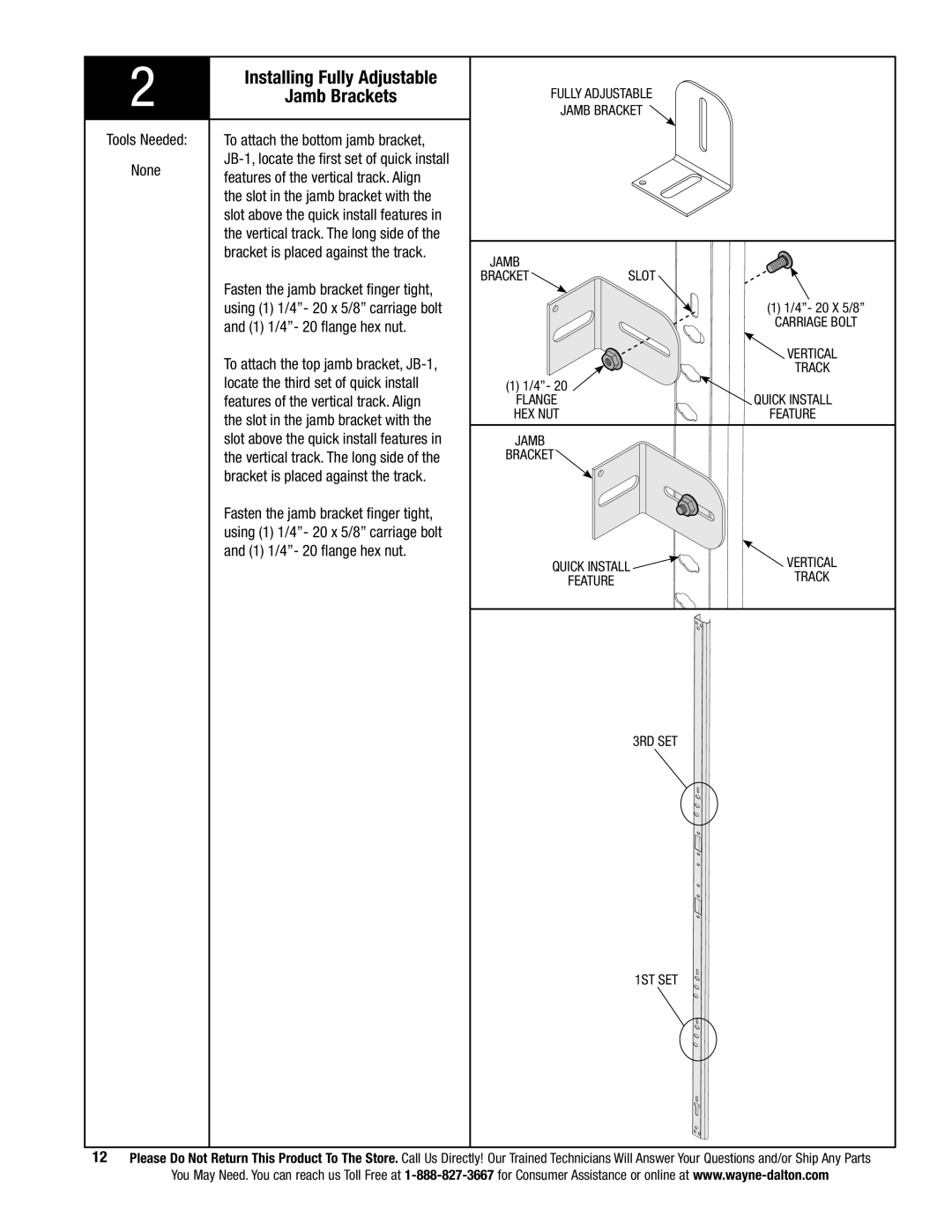 Wayne-Dalton 9800 installation instructions Installing Fully Adjustable Jamb Brackets 