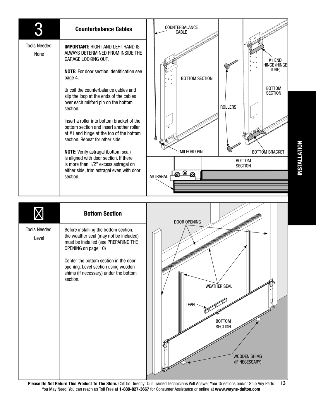 Wayne-Dalton 9800 installation instructions Counterbalance Cables, Bottom Section 