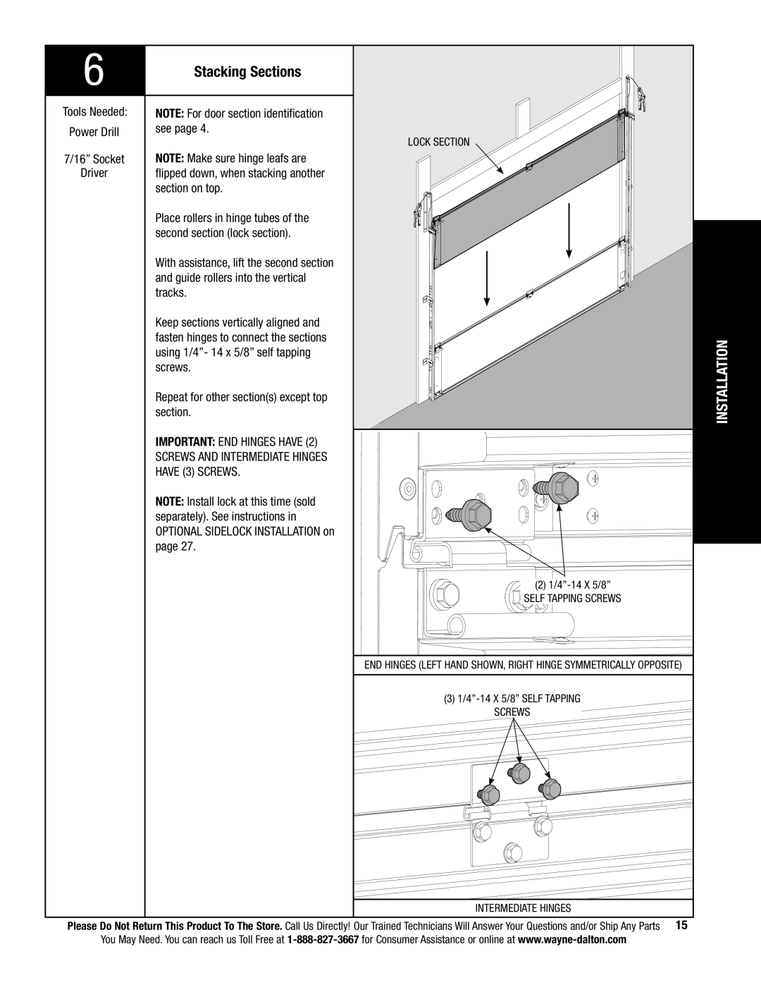 Wayne-Dalton 9800 installation instructions Stacking Sections 