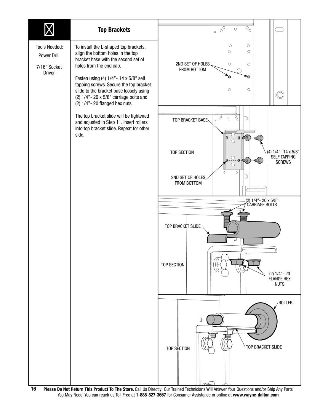 Wayne-Dalton 9800 installation instructions Top Brackets 