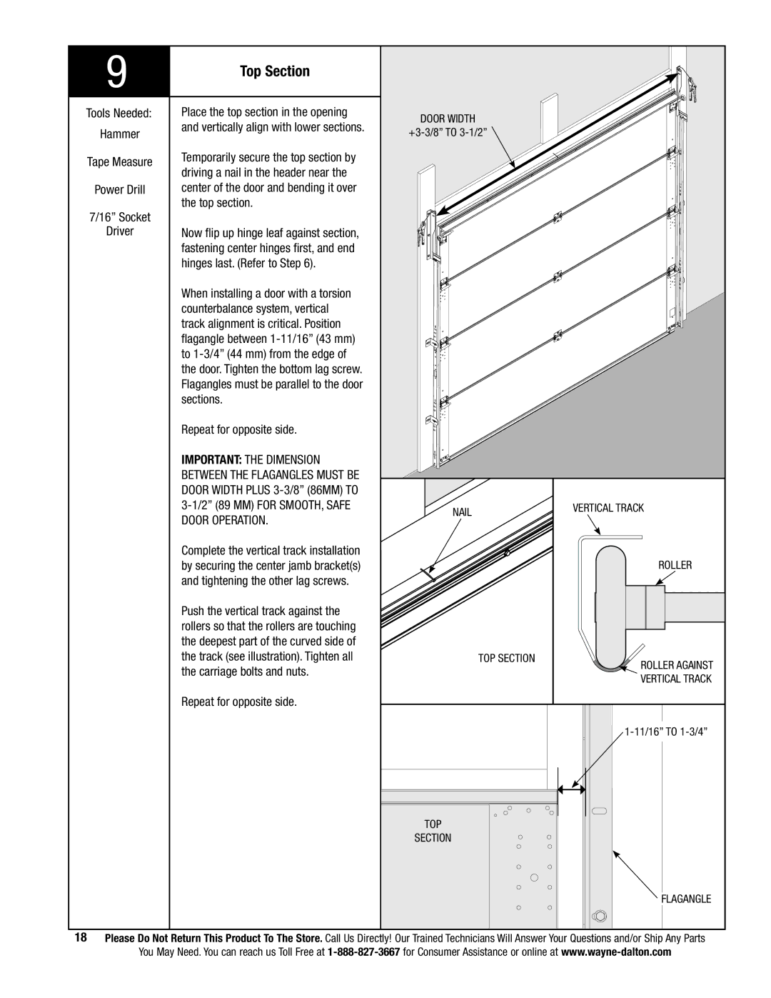 Wayne-Dalton 9800 installation instructions Top Section, Door Operation 