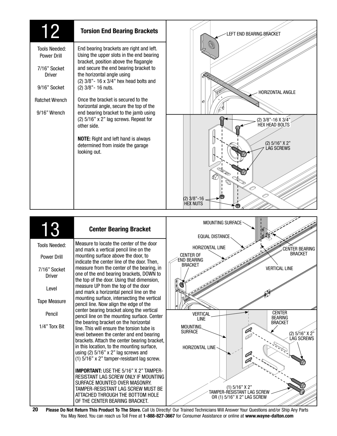 Wayne-Dalton 9800 installation instructions Center Bearing Bracket 