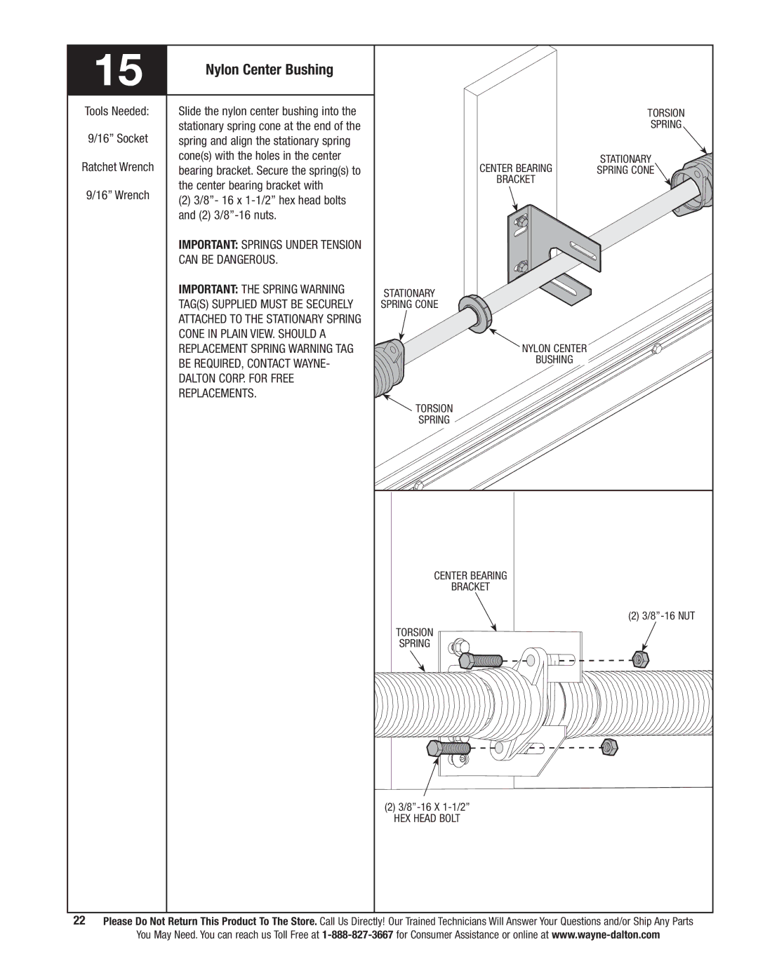 Wayne-Dalton 9800 installation instructions Nylon Center Bushing 