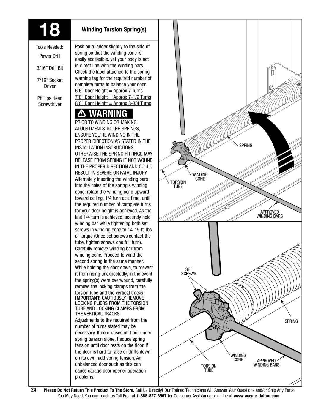 Wayne-Dalton 9800 installation instructions Winding Torsion Springs 