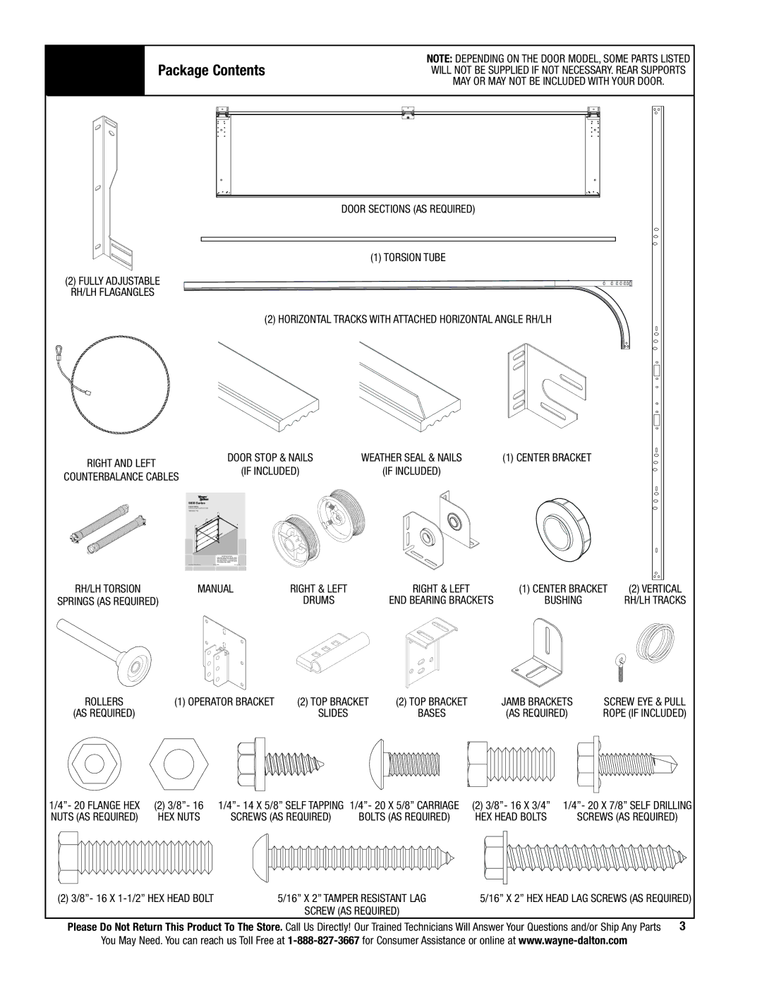 Wayne-Dalton 9800 installation instructions Package Contents 