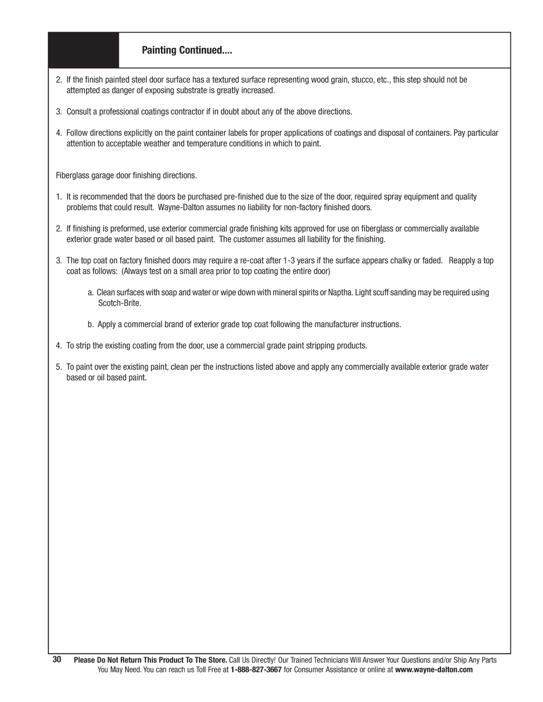 Wayne-Dalton 9800 installation instructions Painting 